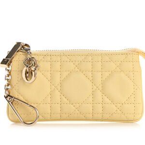 Christian Dior  Lambskin Cannage Lady Dior Zipped Key Case Soft Yellow